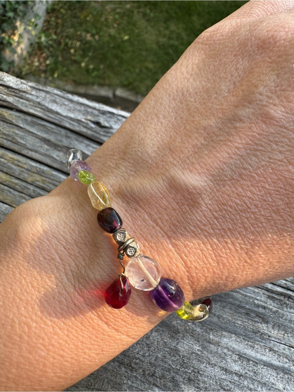 Tumbled Multi-Colour Quartz Bracelet with Sterling Silver Clasp Amethyst Citrine